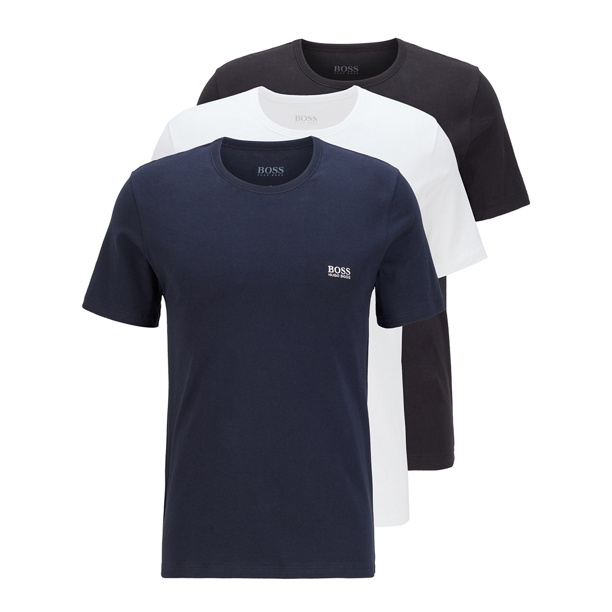 BOSS CREW NECK 3 PACK T-SHIRTS IN BLACK-NAVY-WHITE