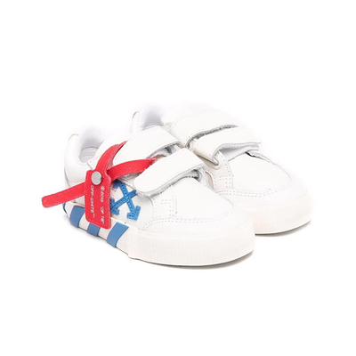 OFF WHITE JUNIOR VELCRO VULCANIZED TRAINER IN WHITE-BLUE