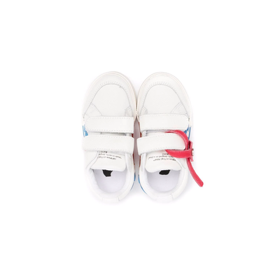 OFF WHITE JUNIOR VELCRO VULCANIZED TRAINER IN WHITE-BLUE