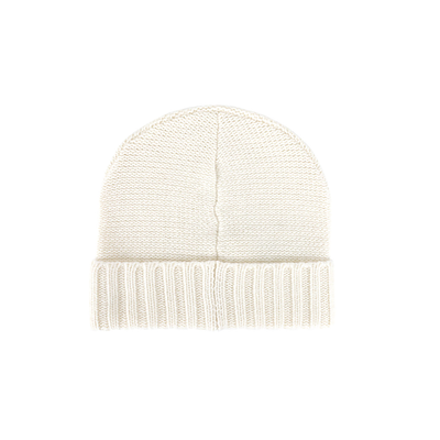 CP COMPANY KNIT LOGO PATCH BEANIE IN WHITE