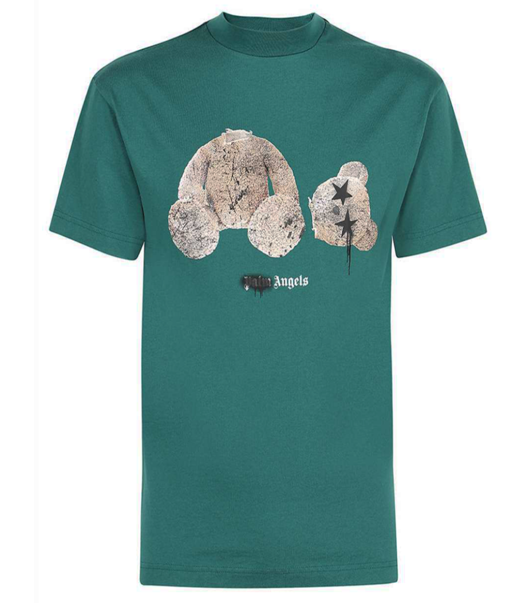 PALM ANGELS BEAR PRINT WITH GRAPHIC EYES T-SHIRT IN GREEN