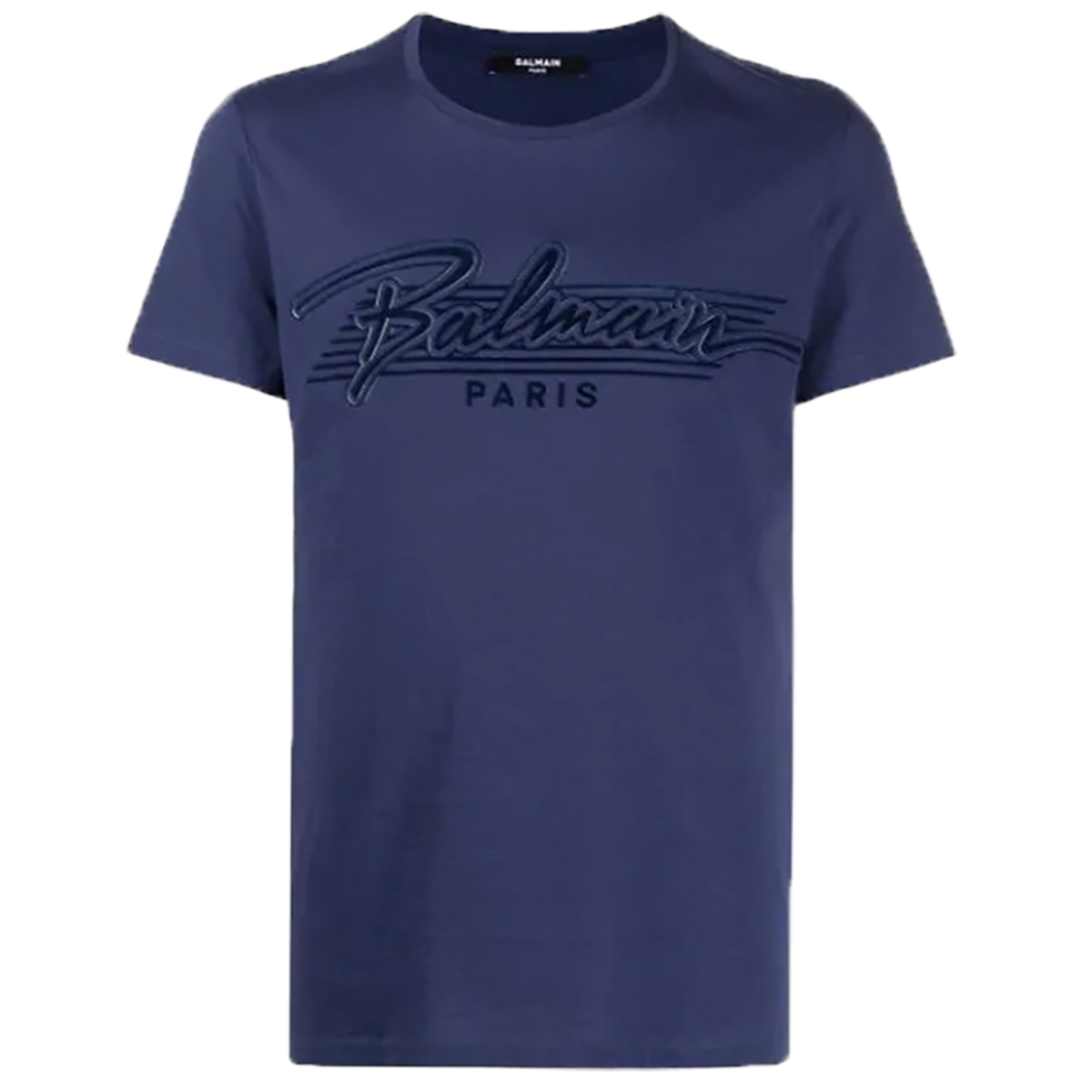 BALMAIN FLOCKED LOGO T-SHIRT IN BLUE PREMIER