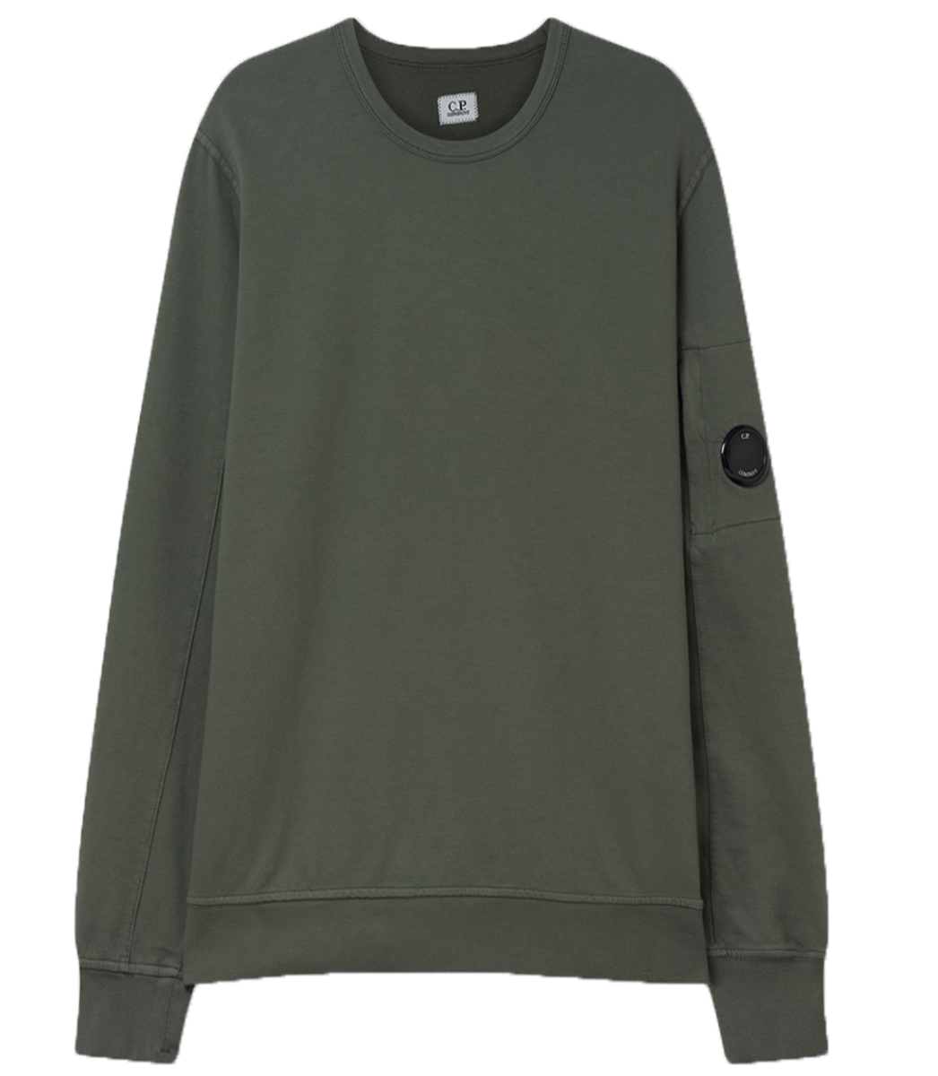 CP COMPANY LIGHT FLEECE GARMENT DYED LENS SWEATER IN LAUREL WREATH