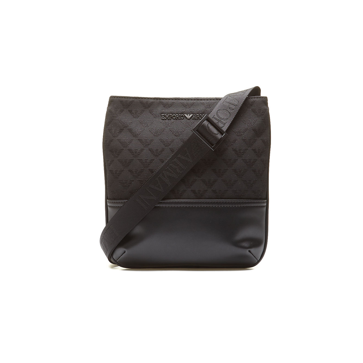 EMPORIO ARMANI JACQUARD MONOGRAM CROSSBODY BAG IN BLACK