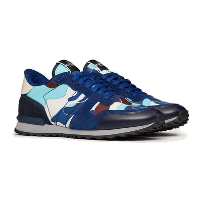 VALENTINO ROCKRUNNER CAMO TRAINER IN BLUE-CHERRY