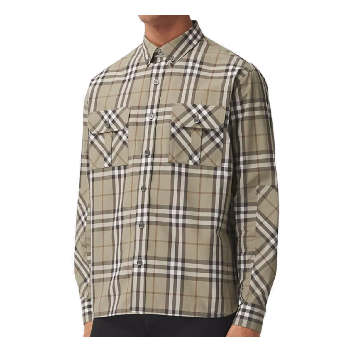 BURBERRY CHECK PRINT COTTON SHIRT IN AVOCADO GREEN