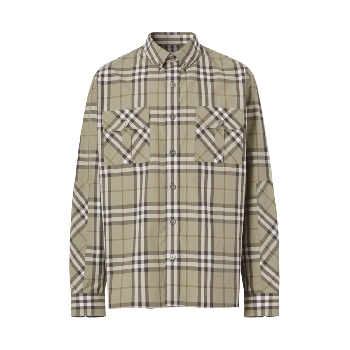 BURBERRY CHECK PRINT COTTON SHIRT IN AVOCADO GREEN