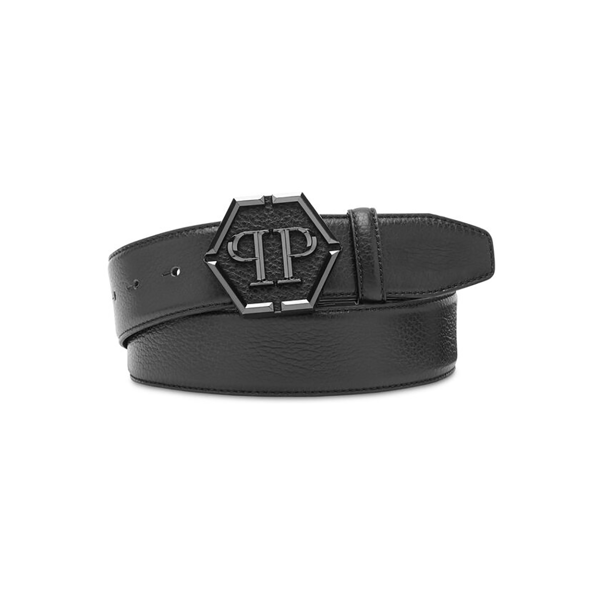 PHILIP PLEIN HEXAGON LEATHER BELT IN BLACK