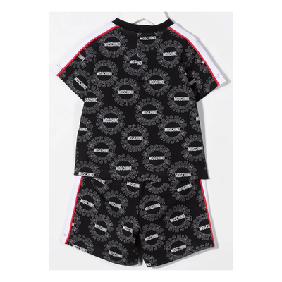 MOSCHINO JUNIOR CIRCULAR LOGOSHORT AND TEE SET IN BLACK