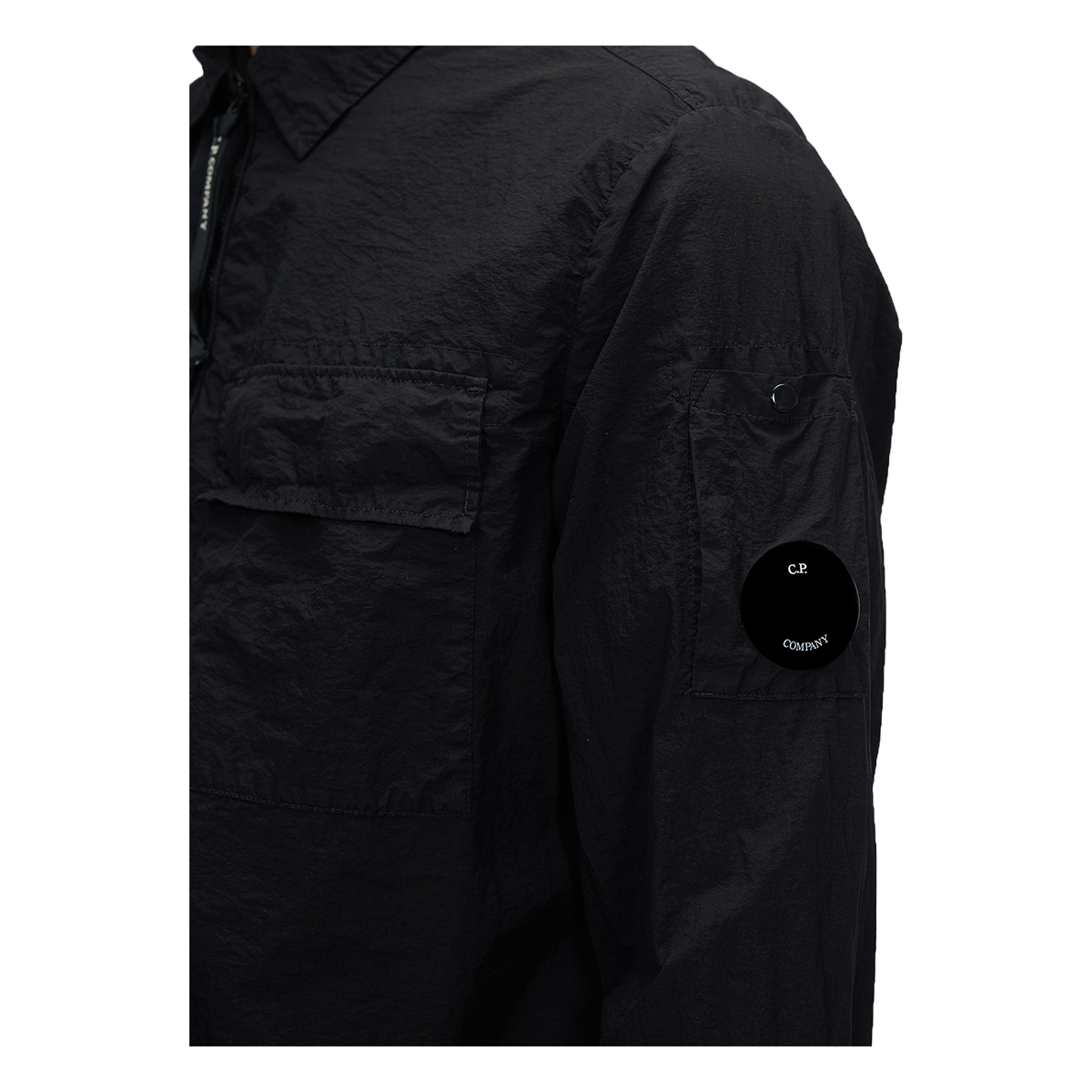 CP COMAPNY TAYLON L ZIPPED OVERSHIRT IN BLACK