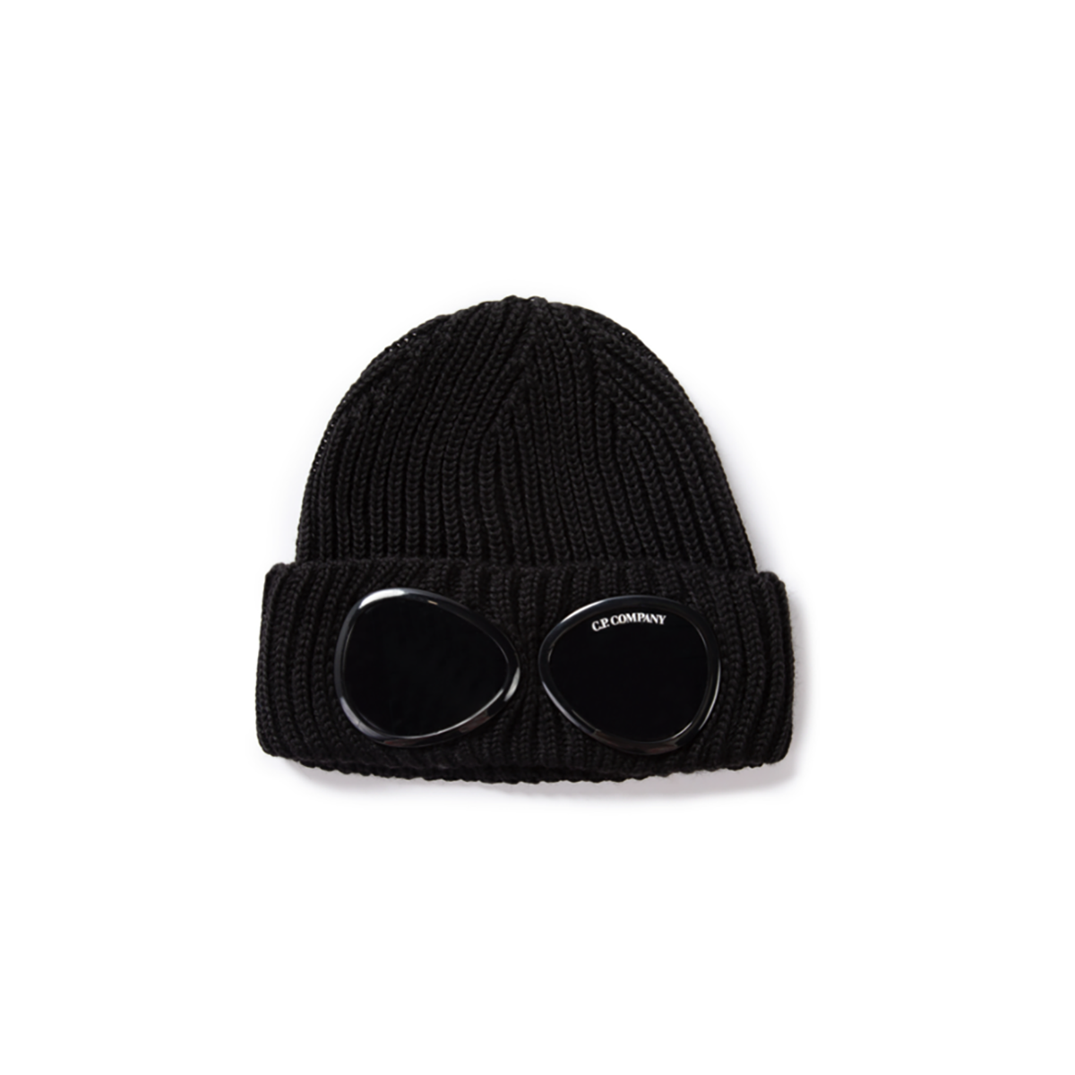 CP COMPANY EXTRA FINE MERINO WOOL GOGGLE BEANIE IN BLACK