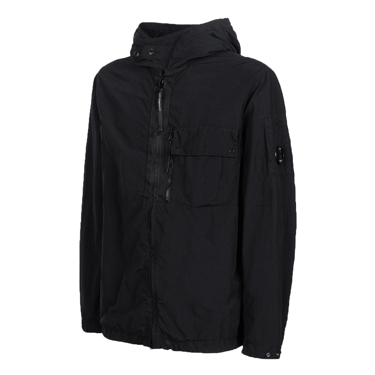 CP COMPANY FLATT NYLON HOODED OVERSHIRT IN BLACK