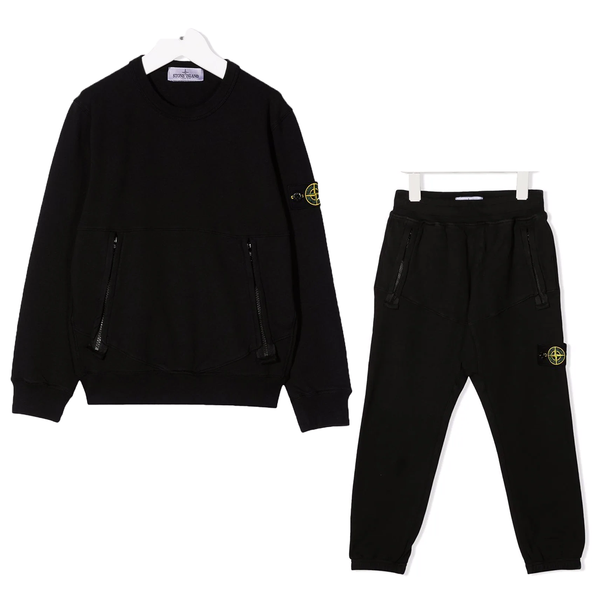 STONE ISLAND JUNIOR DIAGONAL FLEECE TRACKSUIT IN BLACK