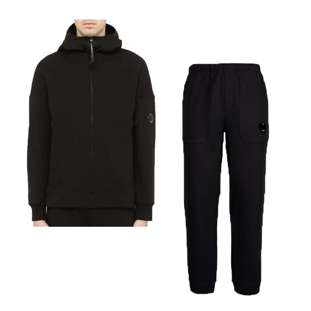 CP COMPANY NYLON DETAIL HOODED TRACKSUIT IN BLACK