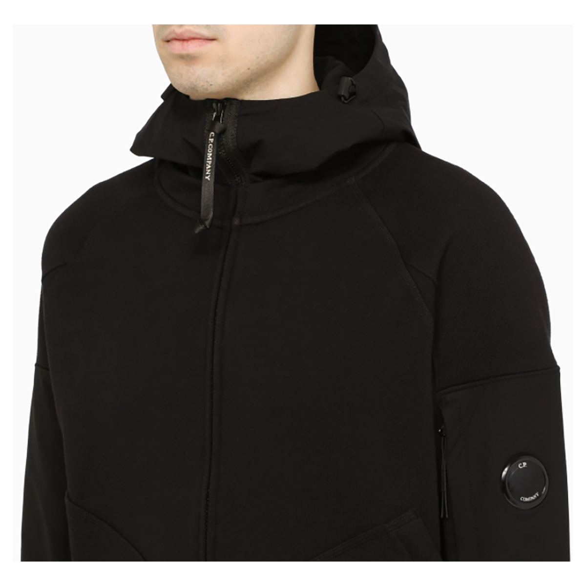 CP COMPANY NYLON DETAIL HOODED TRACKSUIT IN BLACK