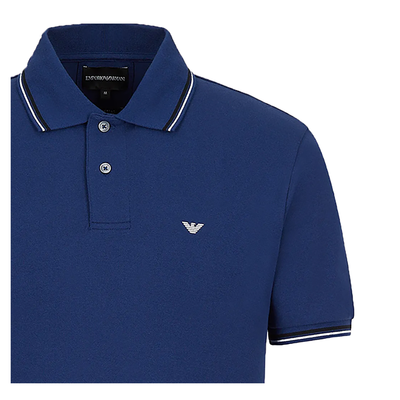 EMPORIO ARMANI STRETCH PIQUE POLO IN BLUE