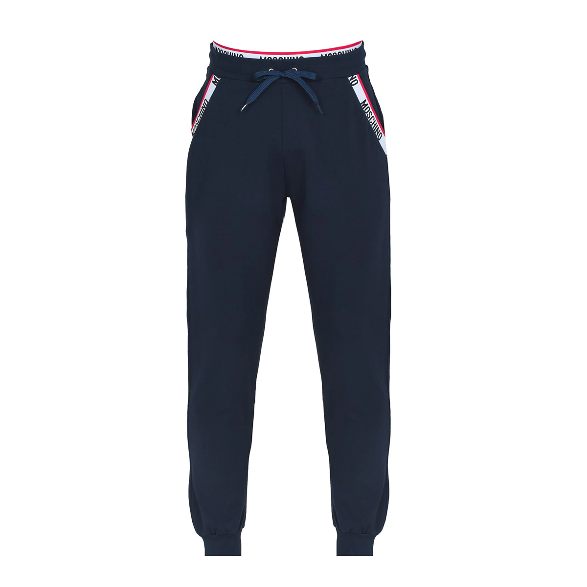 MOSCHINO TAPE LOGO JOGGING BOTTOMS IN BLUE