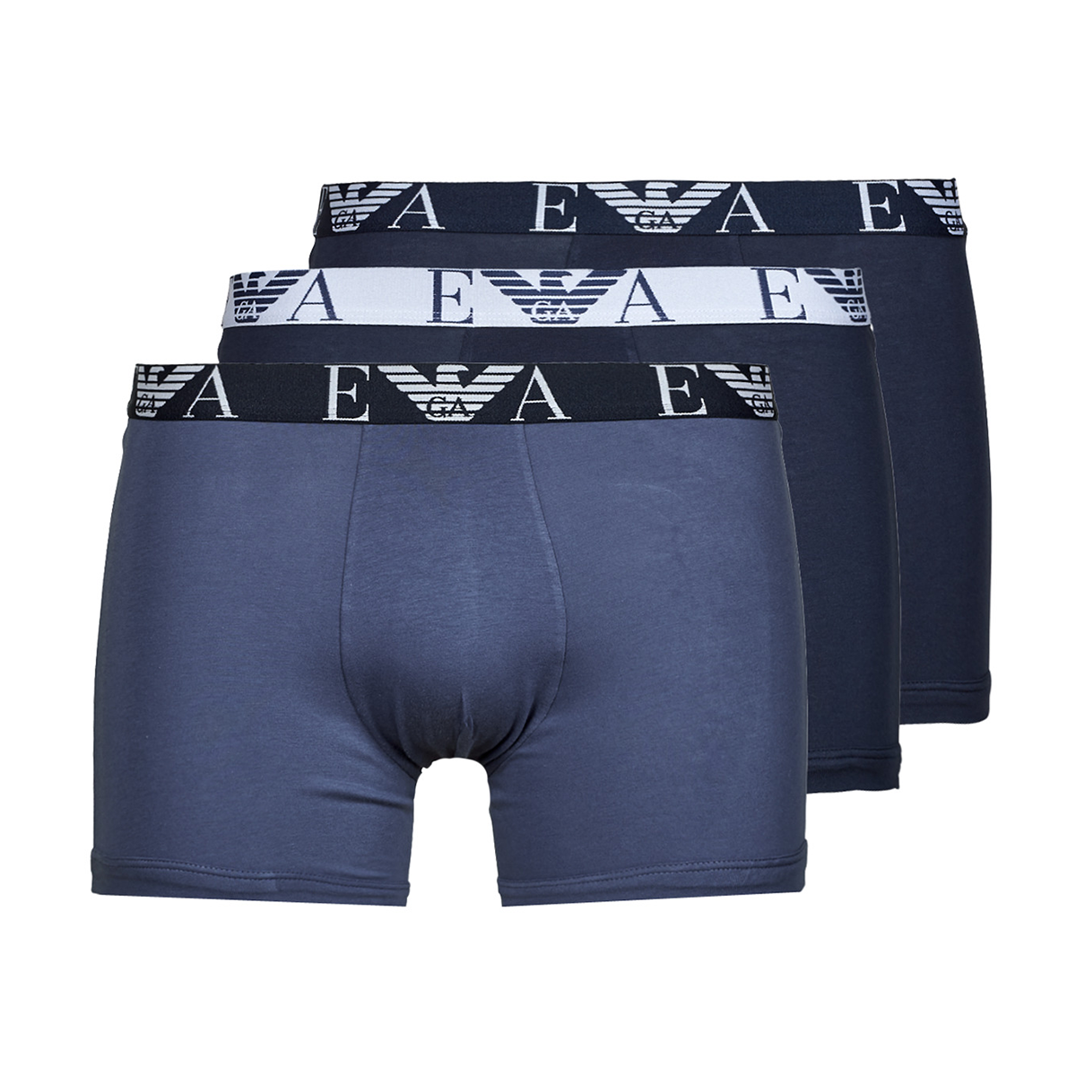 EMPORIO ARMANI THREE PACK BOXER SHORTS IN BLUE