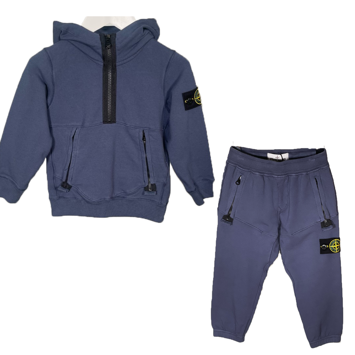 STONE ISLAND JUNIOR DIAGONAL FLEECE HOODOED TRACKSUIT IN BLUE