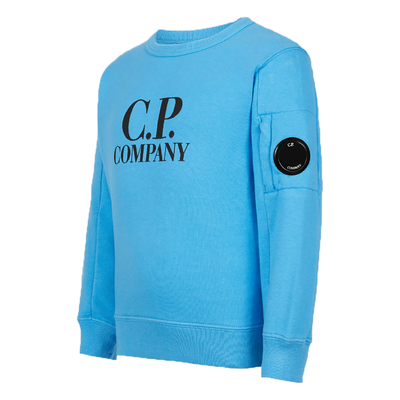 CP COMPANY JUNIOR BASIC FLEECE LOGO SWEATER IN BLUE