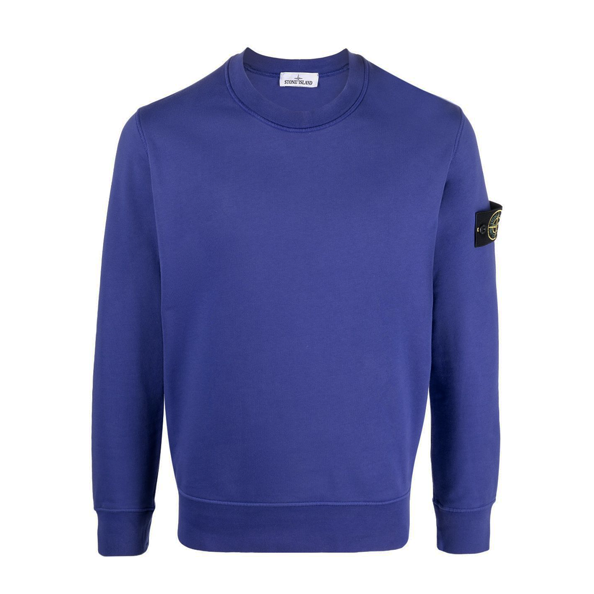 STONE ISLAND COTTON FLEECE CREW NECK SWEATER IN BLUETTE