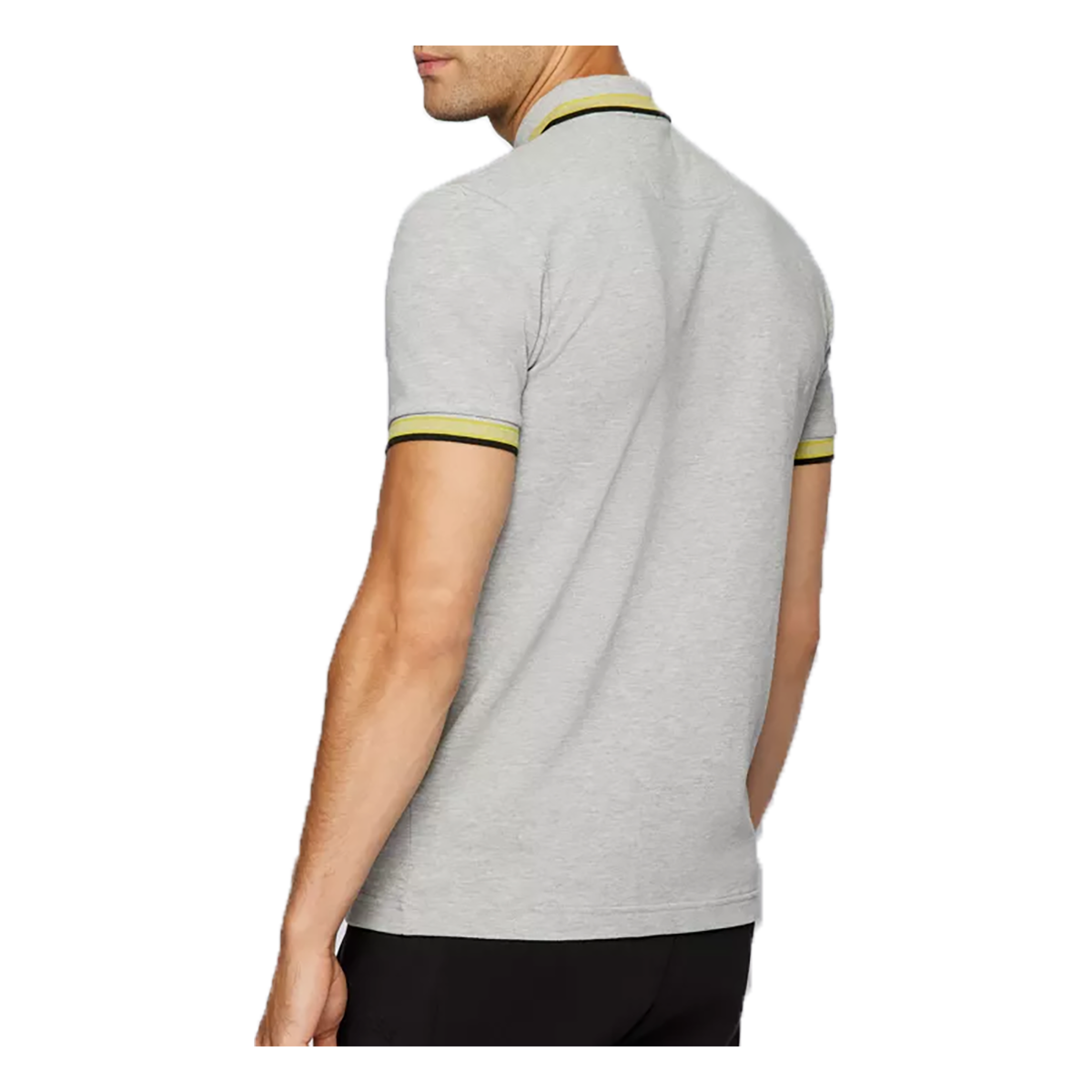 BOSS COTTON-PIQUE 'PADDY' POLO SHIRT IN GREY-YELLOW