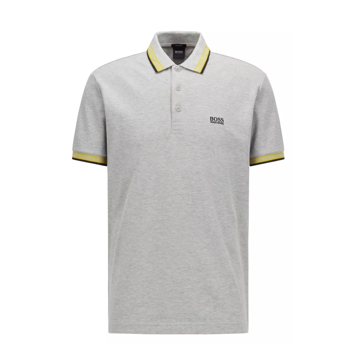 BOSS COTTON-PIQUE 'PADDY' POLO SHIRT IN GREY-YELLOW