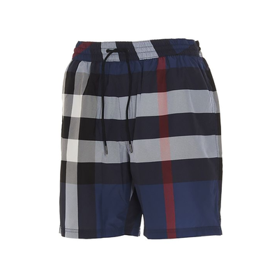 BURBERRY CHECK DRAWCORD SWIM SHORTS IN CARBON BLUE