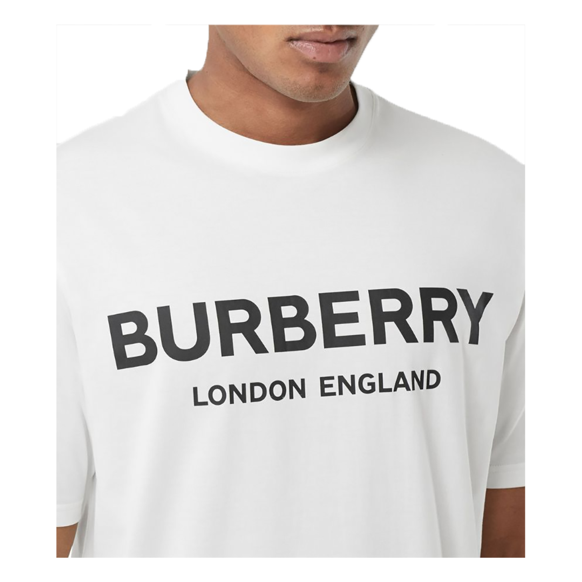 BURBERRY LOGO PRINT COTTON T-SHIRT IN WHITE