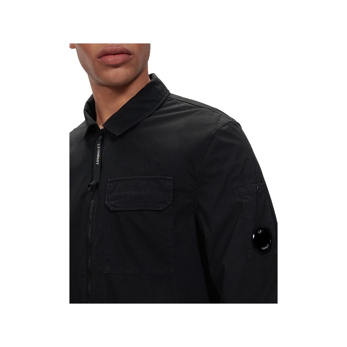 CP COMPANY EMERIZED GABARDINE ZIPPED SHIRT IN BLACK