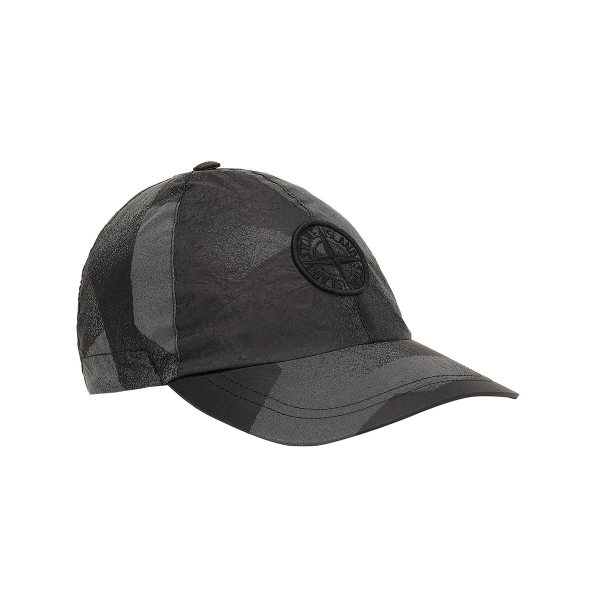 STONE ISLAND JUNIOR DAXXLE REFLECTIVE CAMO CAP IN BLACK