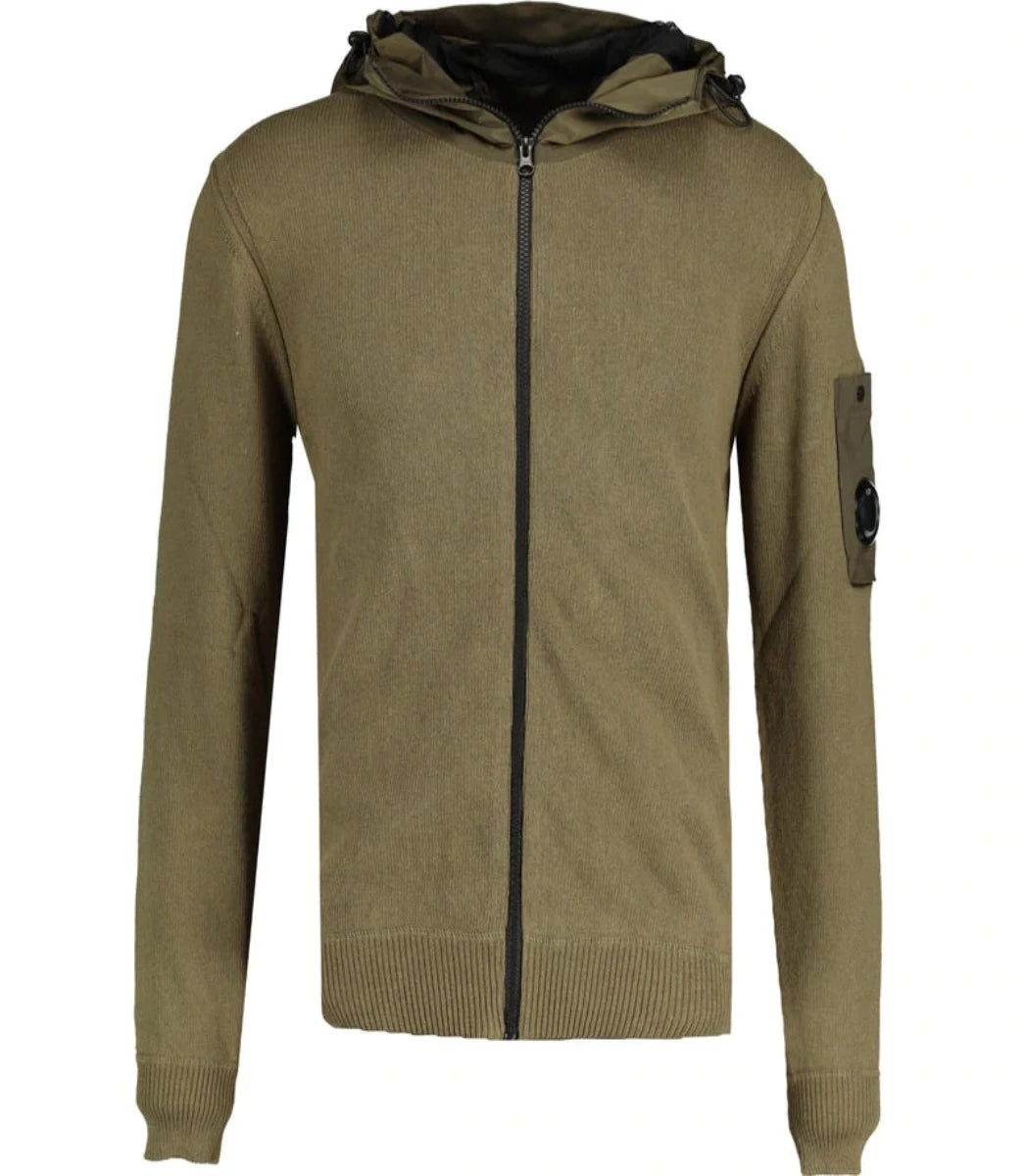 CP COMPANY GREEN KNIT HOODED SWEATER