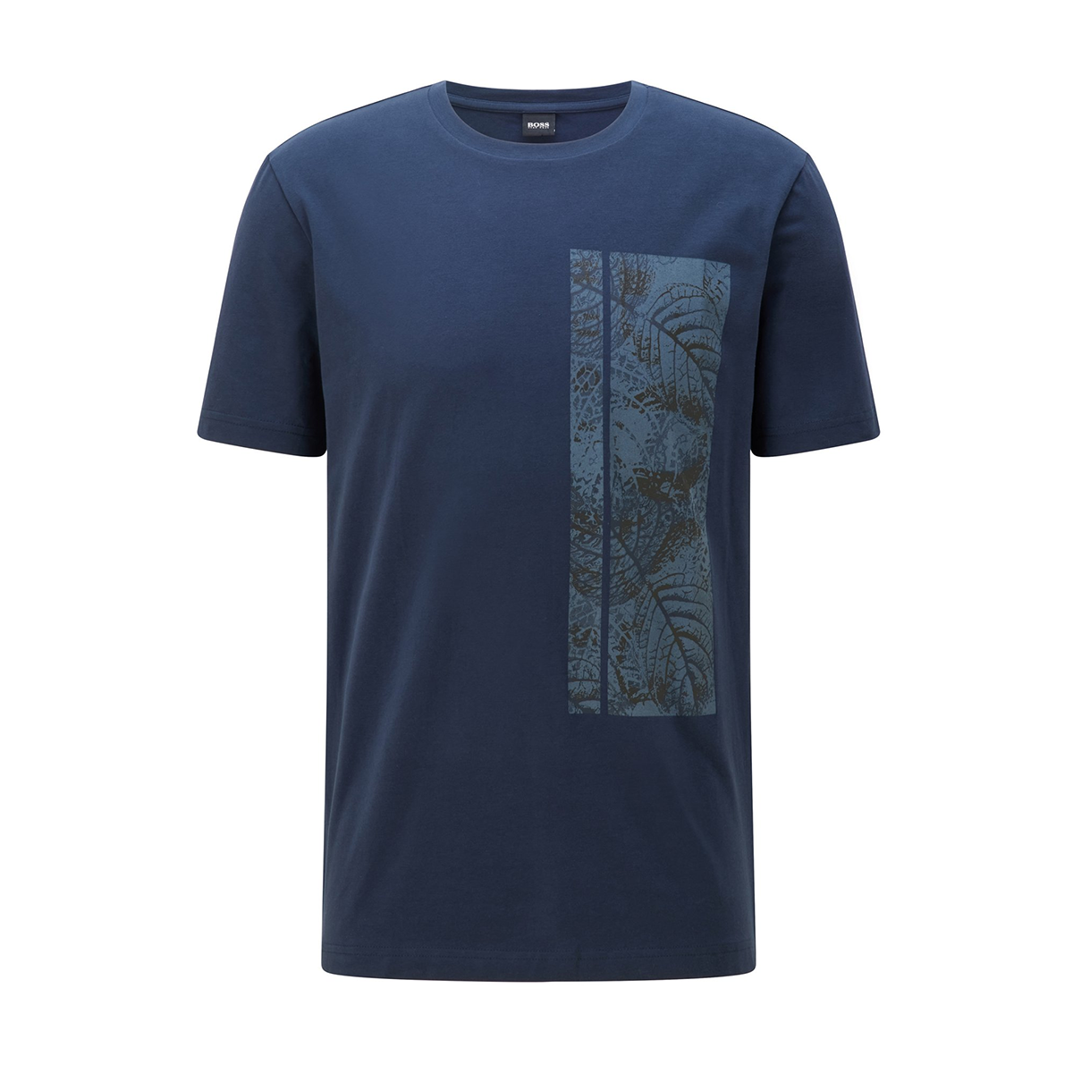 BOSS BOTANICAL LOGO ARTWORK T-SHIRT IN NAVY BLUE