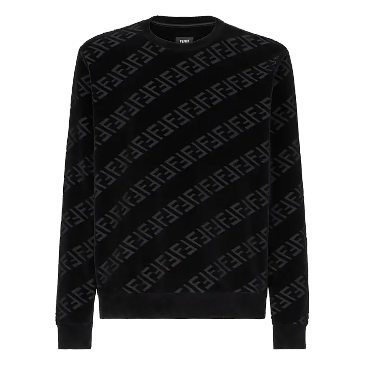 FENDI FF CREW-NECK VELVET SWEATER IN BLACK