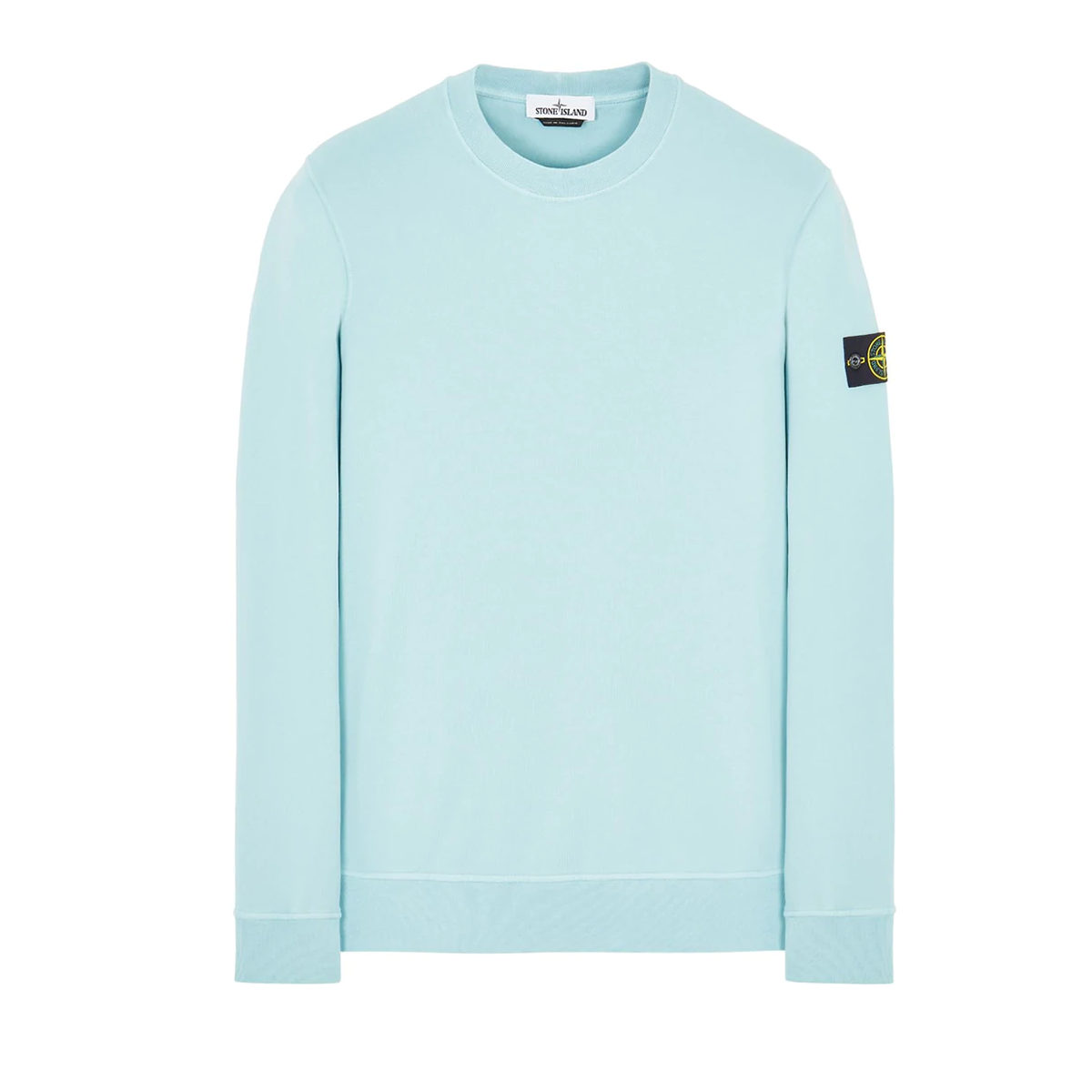 STONE ISLAND COTTON FLEECE CREW NECK SWEATER IN AQUA