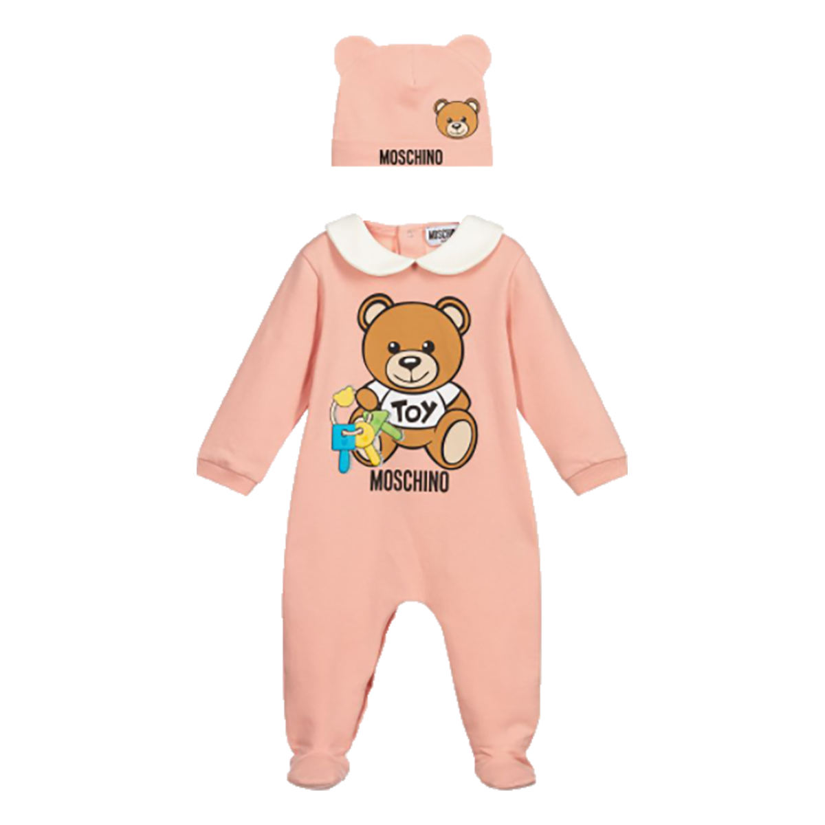 MOSCHINO BABY BABYGROW AND HAT SET IN PINK