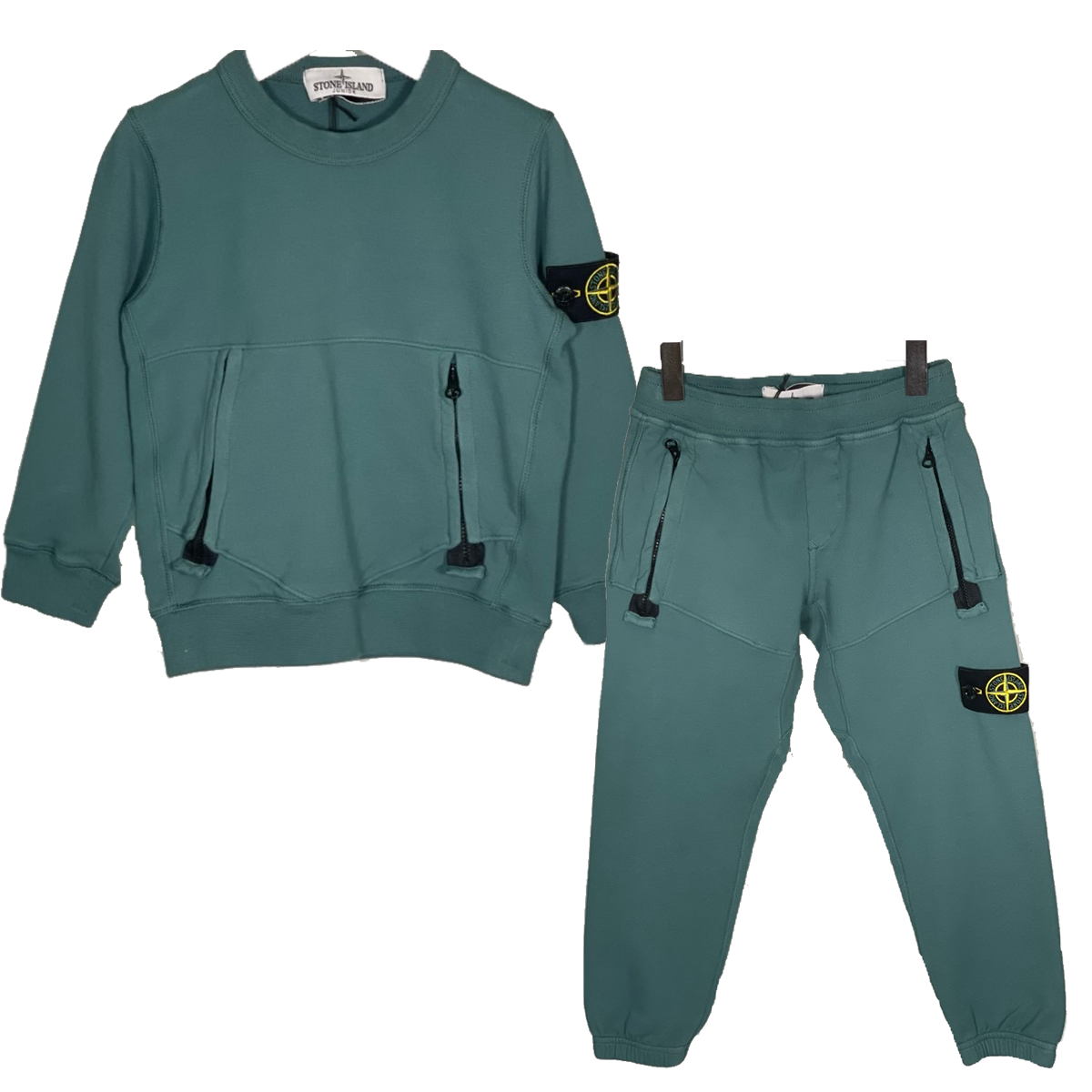 STONE ISLAND JUNIOR DIAGONAL FLEECE TRACKSUIT IN GREEN