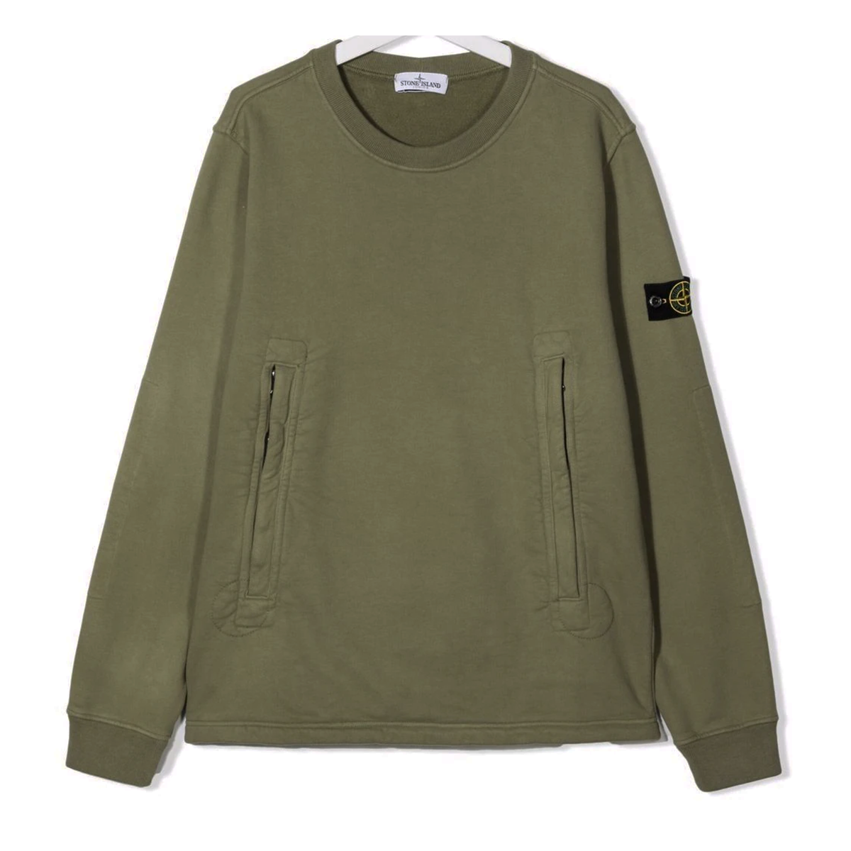 STONE ISLAND JUNIOR ZIP POCKET SWEATER IN GREEN