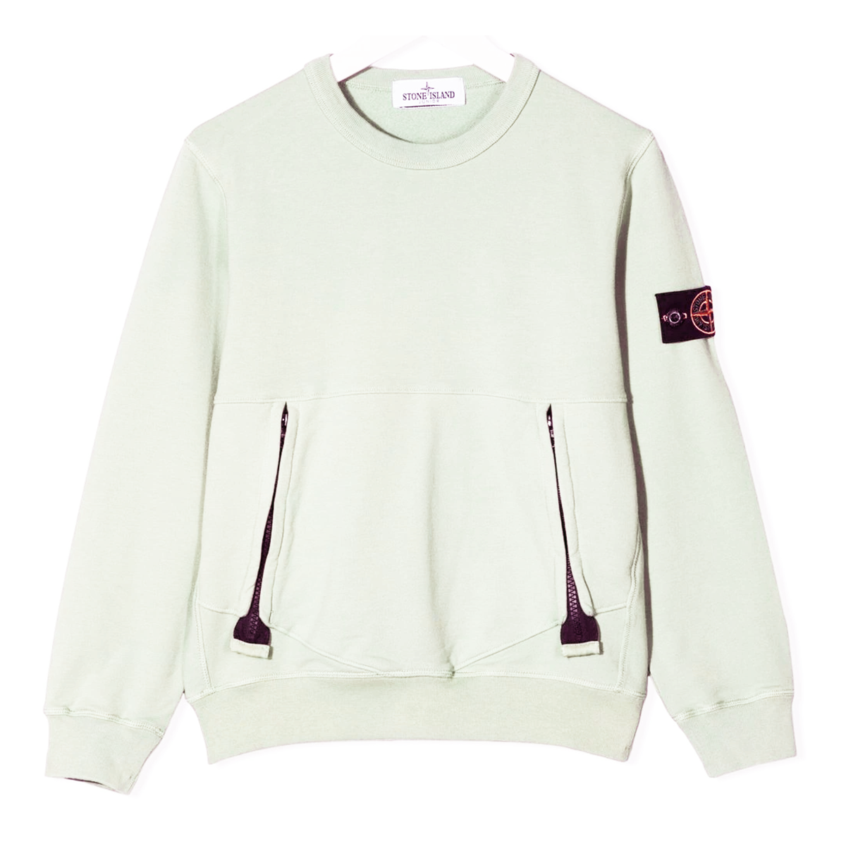 STONE ISLAND JUNIOR DIAGONAL STRETCH COTTON SWEATER IN PALE GREEN