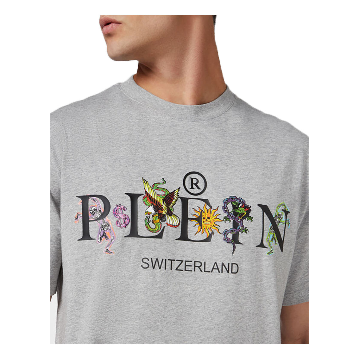 PHILIPP PLEIN ROUND NECK SS TATTOO T-SHIRT IN GREY