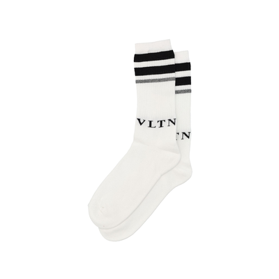 VALENINO LOGO COTTON STRIPE SOCKS IN WHITE