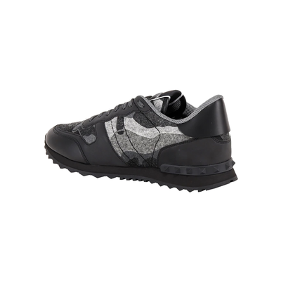 VALENTINO ROCKSTUD FELT CAMO TRAINERS IN STONE GREY