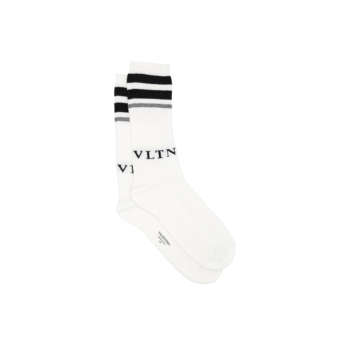 VALENINO LOGO COTTON STRIPE SOCKS IN WHITE