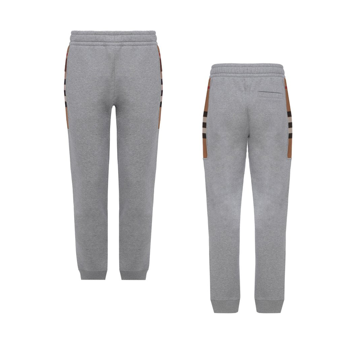 BURBERRY CHECK PANNELLED JOGGING BOTTOMS IN GREY