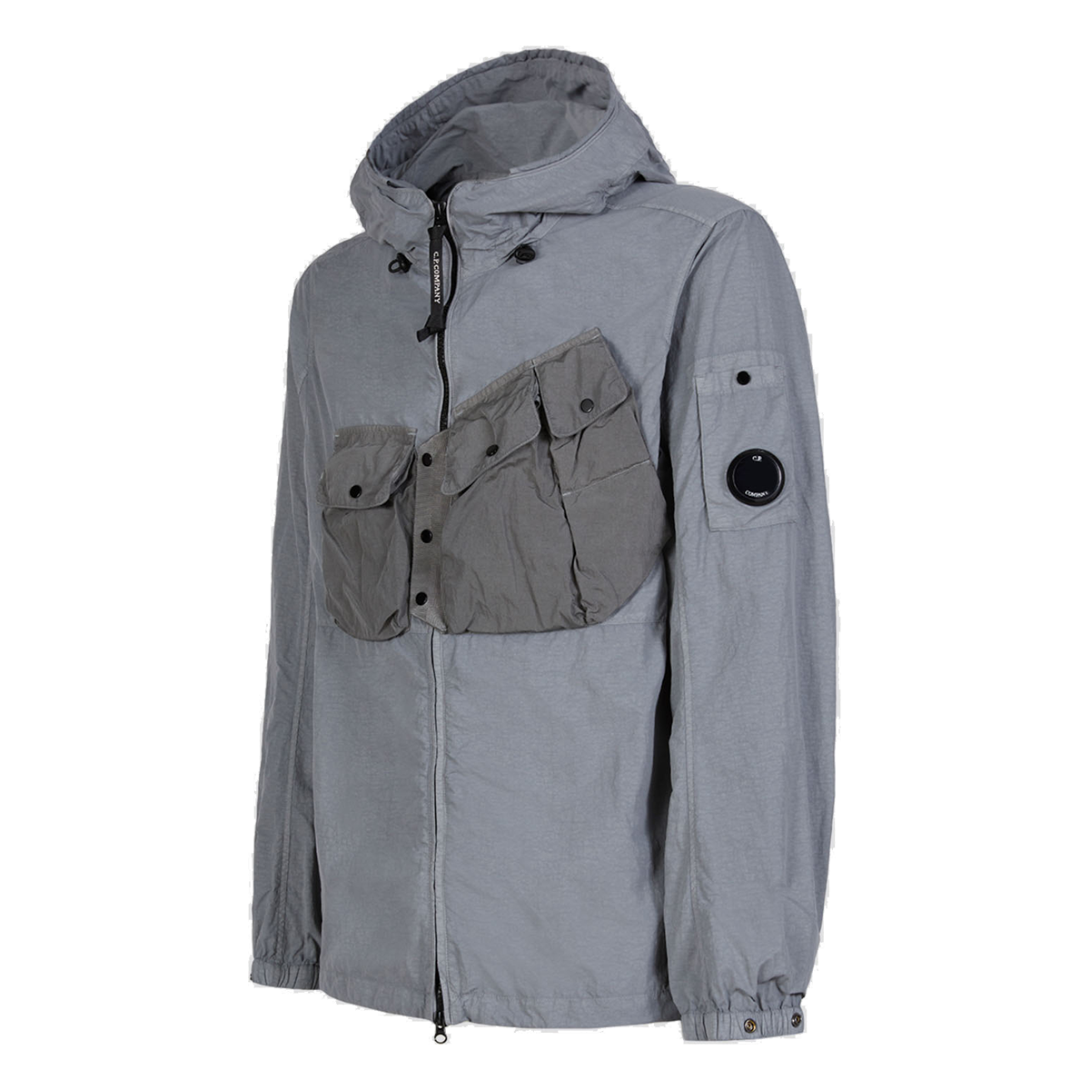 CP COMPANY FLATT NYLON MIXED HOODED OVERSHIRT IN GRIFFIN GREY