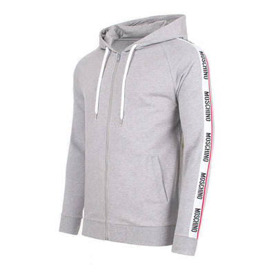 MOSCHINO TAPE LOGO ZIPPED SWEATER IN GREY