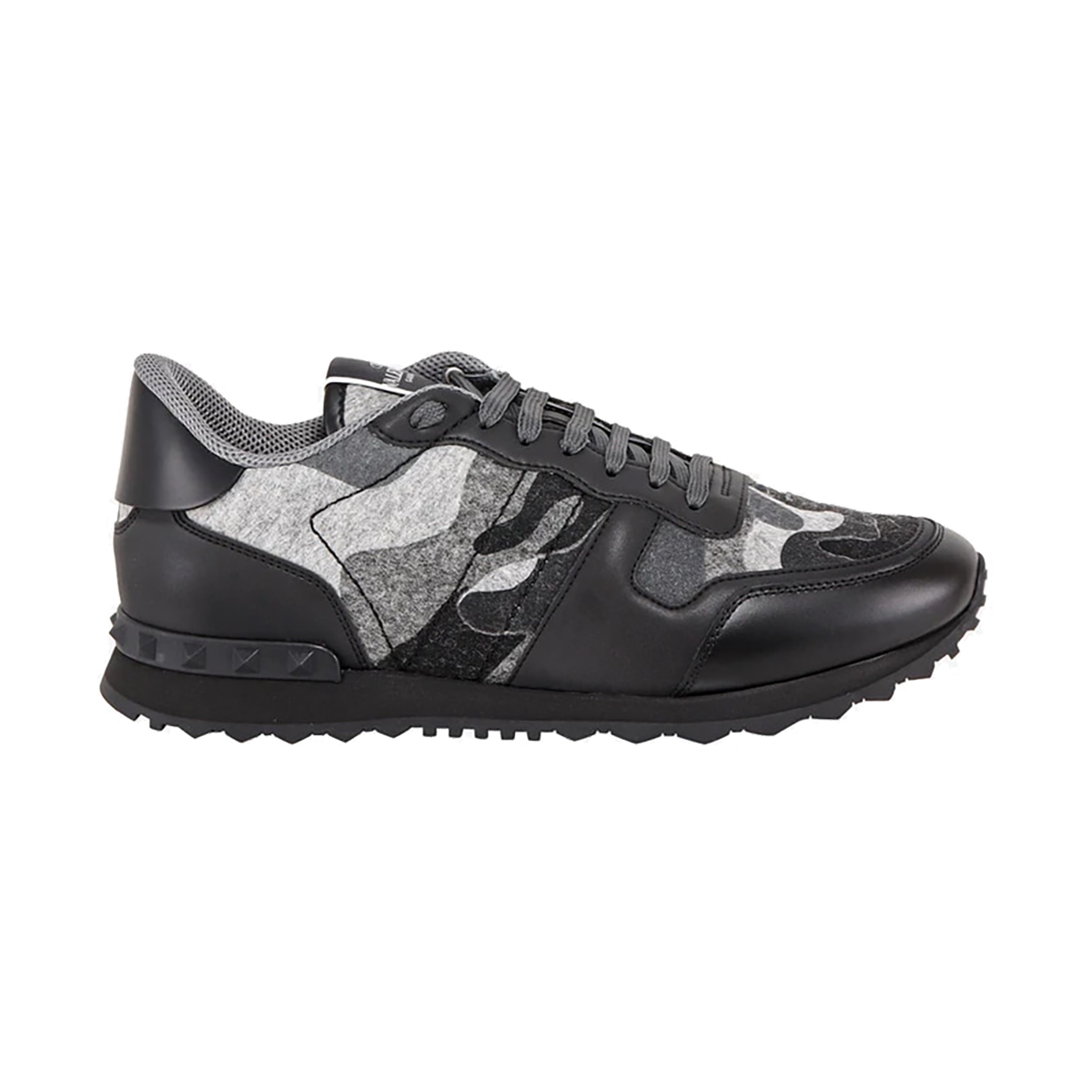 VALENTINO ROCKSTUD FELT CAMO TRAINERS IN STONE GREY