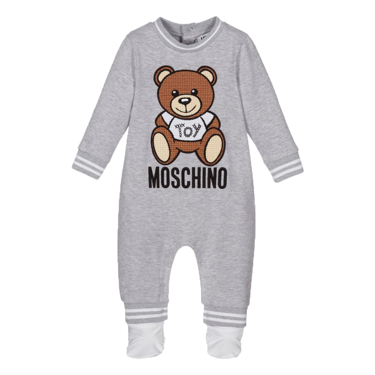 MOSCHINO BABY EMBROIDERED TEDDY BODY SUIT WITH SOCKS IN GREY