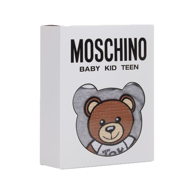 MOSCHINO BABY EMBROIDERED TEDDY BODY SUIT WITH SOCKS IN GREY