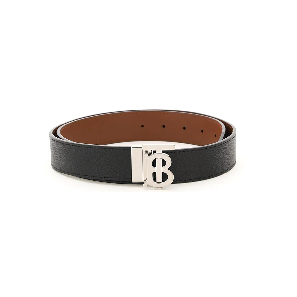 BURBERRY TB MONOGRAM BUCKLE REVERSIBLE BELT IN BLACK-BROWN